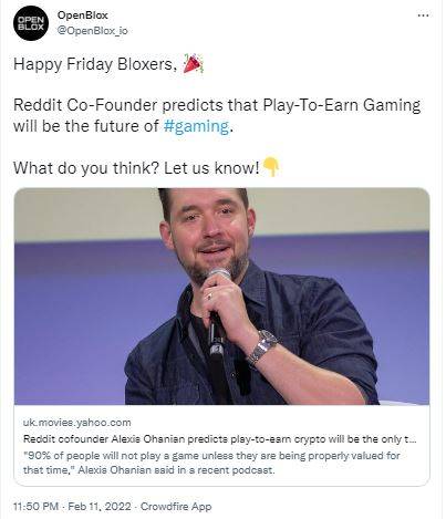 Play-to-Earn Crypto Game twitter 1