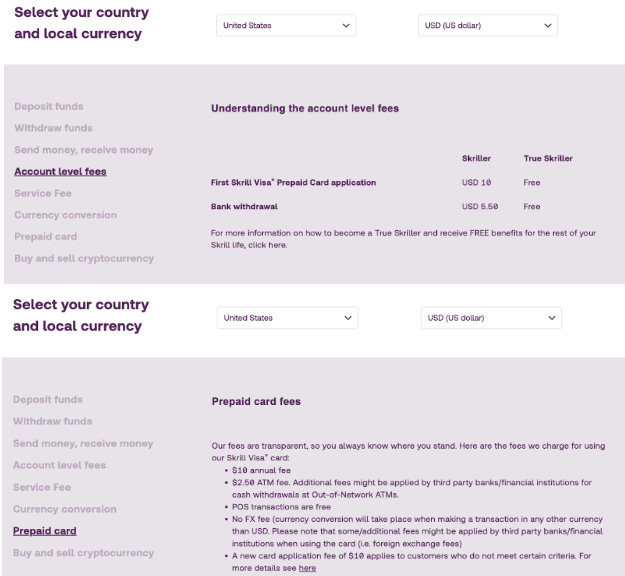 Skrill Pricing Page